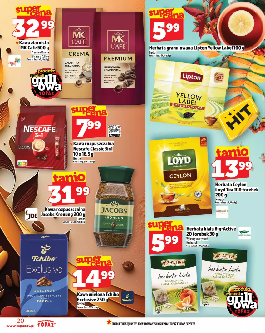 Gazetka promocyjna Topaz - Gazetka - ważna 08.05 do 14.05.2025 - strona 20 - produkty: Aksam, Fa, Gin, Gra, Herbapol, Herbata, Jacobs, Kawa, Kawa rozpuszczalna, Kawa ziarnista, Top