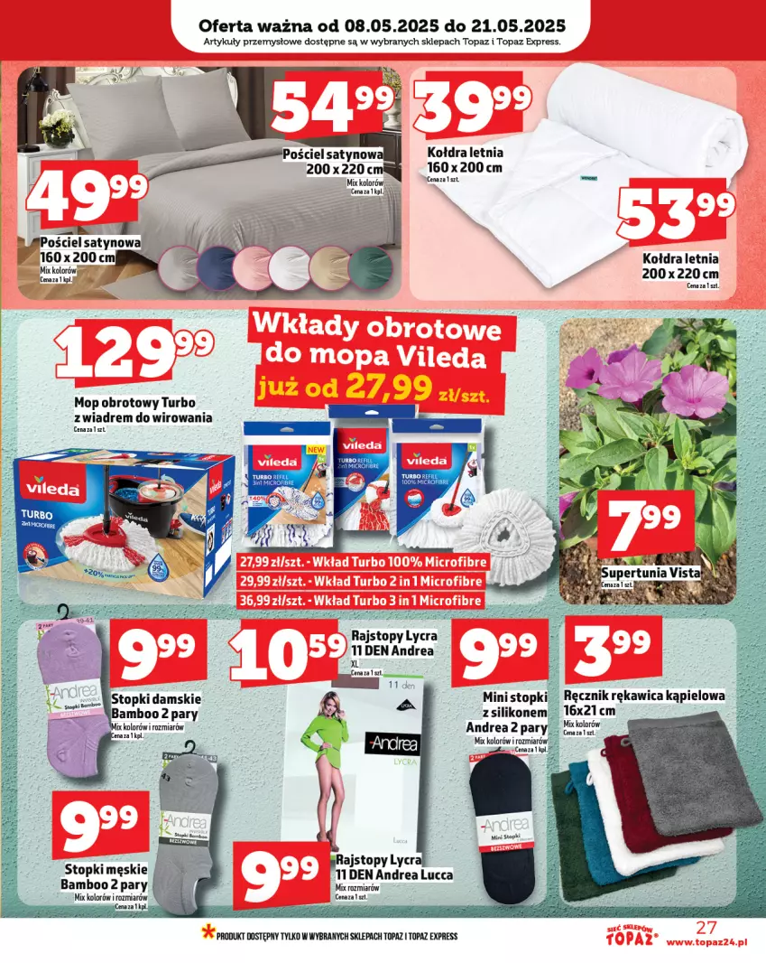 Gazetka promocyjna Topaz - Gazetka - ważna 08.05 do 14.05.2025 - strona 27 - produkty: Kołdra, Mop, Rajstopy, Ręcznik, Top