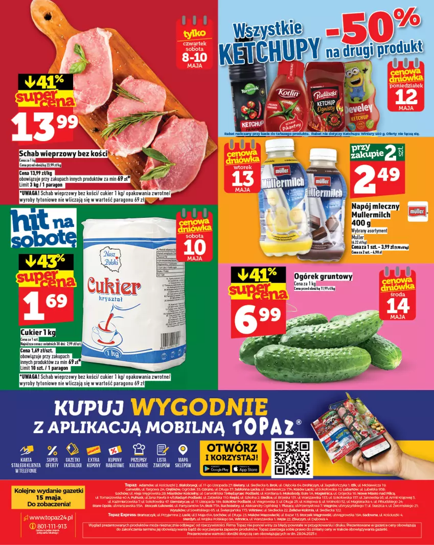 Gazetka promocyjna Topaz - Gazetka - ważna 08.05 do 14.05.2025 - strona 28 - produkty: Cukier, Grunt, Ketchup, Napój, Napój mleczny, Ogórek, Olej, Schab wieprzowy, Waga, Winiary