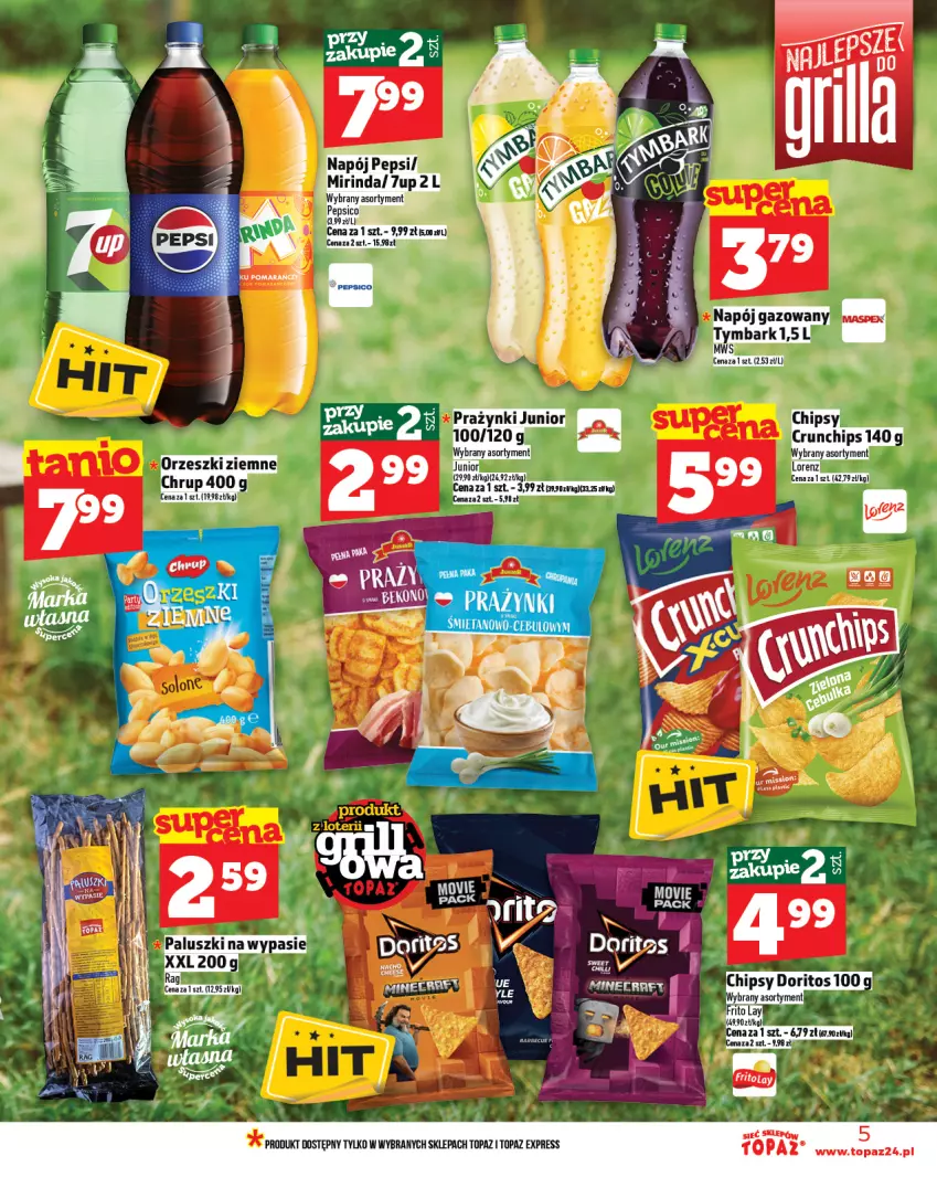 Gazetka promocyjna Topaz - Gazetka - ważna 08.05 do 14.05.2025 - strona 5 - produkty: 7up, Chipsy, Crunchips, Mirinda, Napój, Pepsi, Top