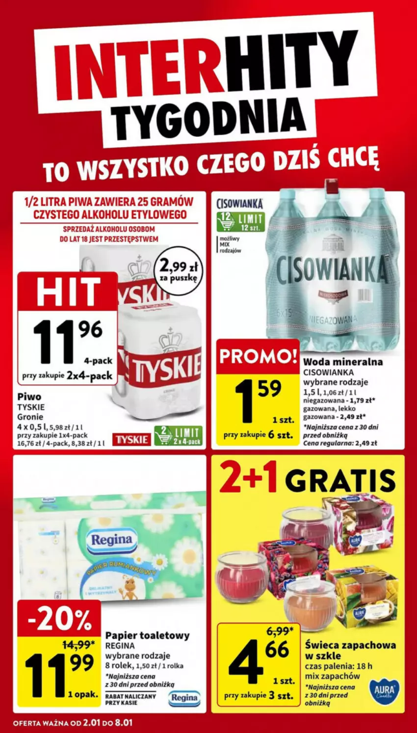 Gazetka promocyjna Intermarche - ważna 02.01 do 08.01.2025 - strona 2 - produkty: Cisowianka, Gin, Gra, Papier, Papier toaletowy, Piwo, Tyskie, Woda, Woda mineralna