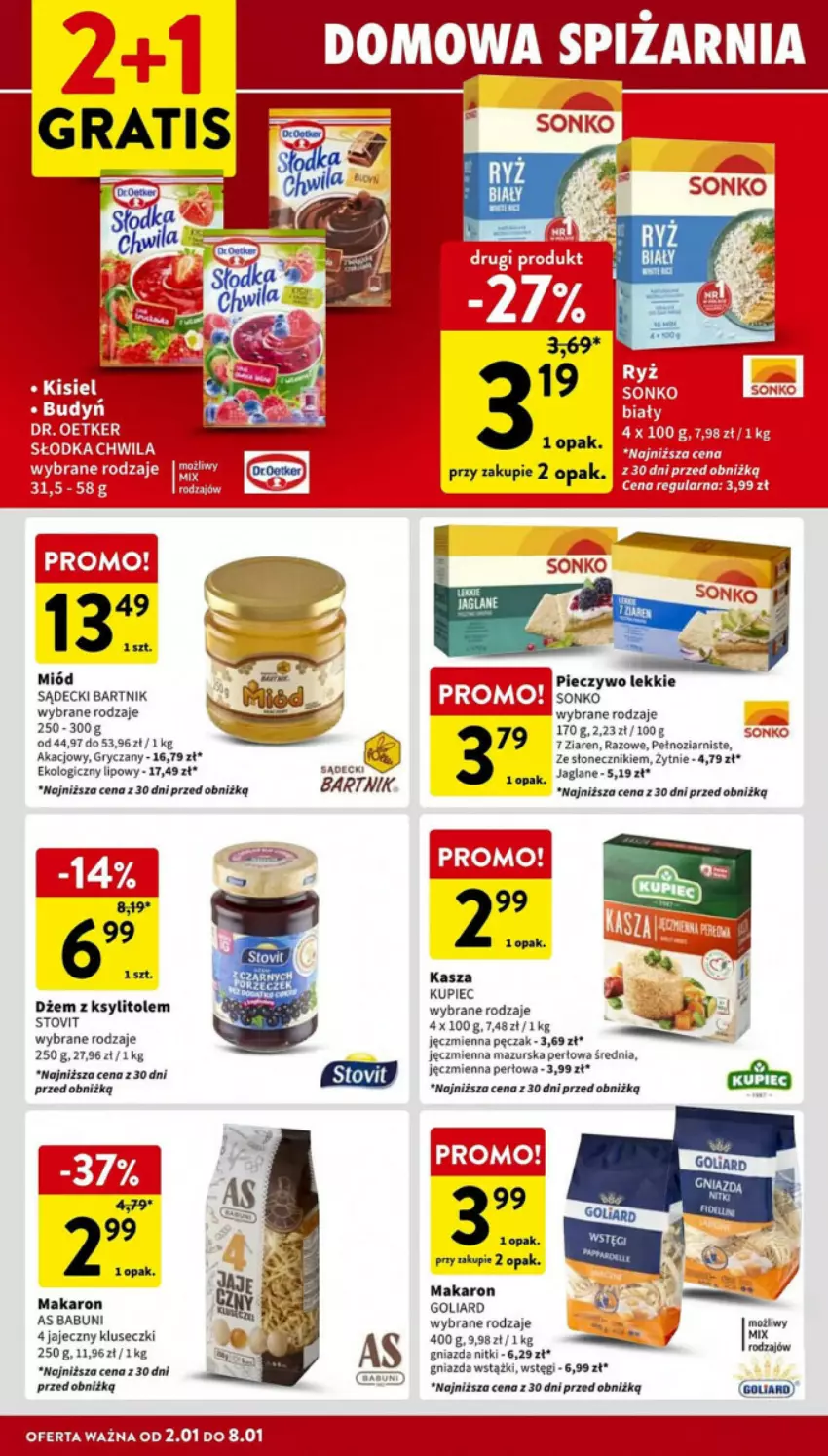 Gazetka promocyjna Intermarche - ważna 02.01 do 08.01.2025 - strona 21 - produkty: Babuni, Dżem, Goliard, Gry, Kasza, Ksylitol, Kupiec, Makaron, Miód, Piec, Pieczywo, Rum, Sonko