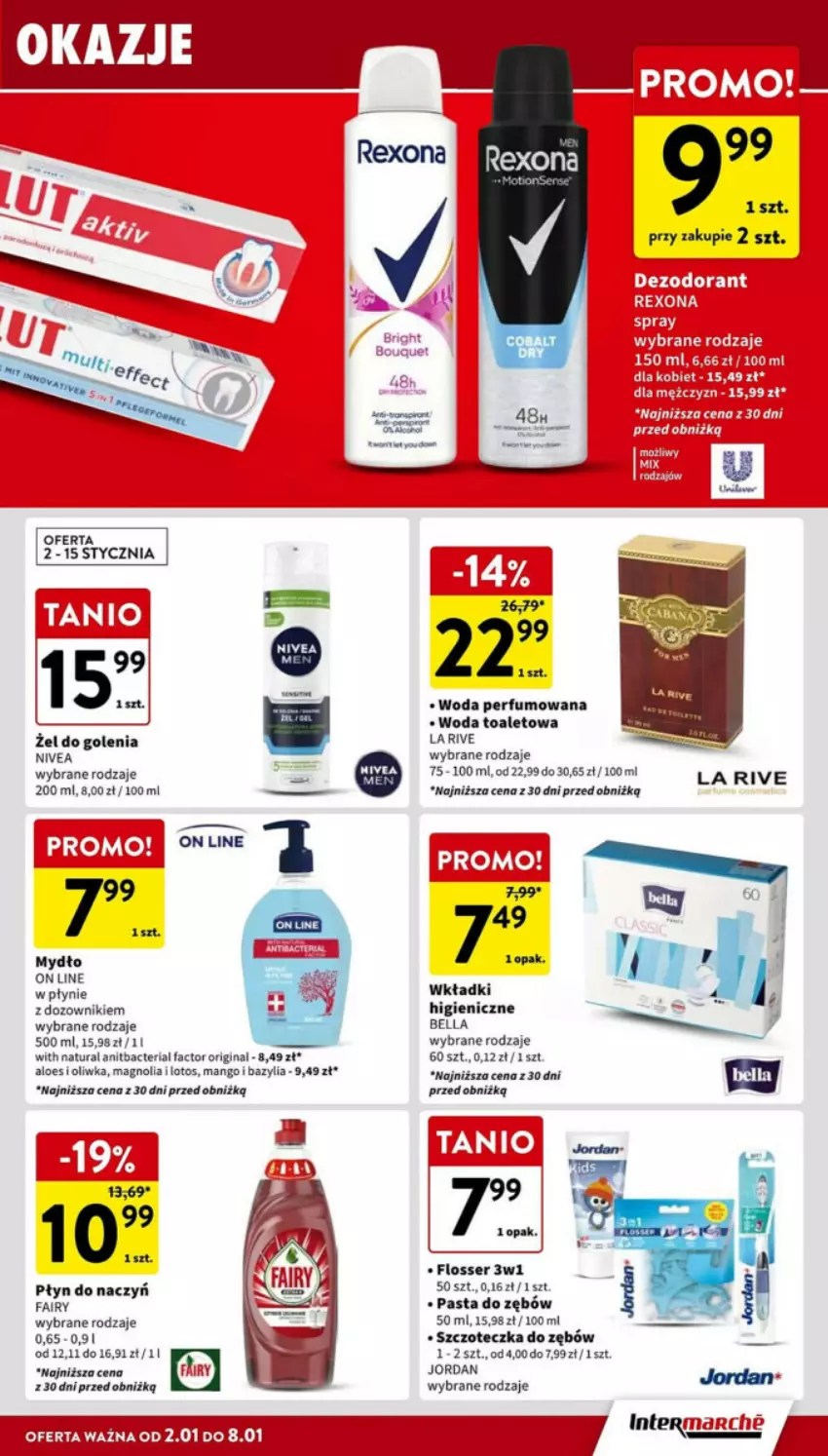 Gazetka promocyjna Intermarche - ważna 02.01 do 08.01.2025 - strona 29 - produkty: Bazyl, Bazylia, Bell, Bella, Dozownik, Fa, Fairy, Gin, La Rive, Mango, Mydło, Nivea, Pasta do zębów, Perfum, Ser, Szczoteczka, Szczoteczka do zębów, Wkładki, Woda, Woda perfumowana, Woda toaletowa