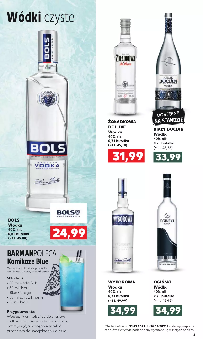 Gazetka promocyjna Kaufland - Barek - ważna 31.03 do 14.04.2021 - strona 2 - produkty: Biały Bocian, Bols, Likier, Ogiński, Sitko, Sok, Wódka, Wyborowa