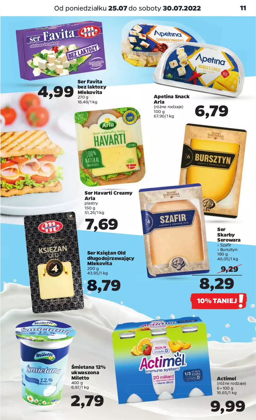 Gazetka promocyjna Netto - Artykuły spożywcze - ważna 25.07 do 30.07.2022 - strona 11 - produkty: Actimel, Bursztyn, Fa, Favita, Havarti, Mleko, Mlekovita, Ser