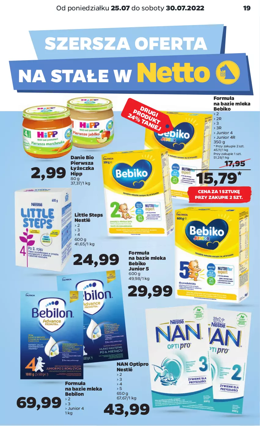 Gazetka promocyjna Netto - Artykuły spożywcze - ważna 25.07 do 30.07.2022 - strona 19 - produkty: Bebiko, BEBILON, HiPP, NAN Optipro, Nestlé