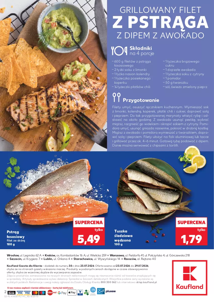 Gazetka promocyjna Kaufland - Ryby z naszej lady - ważna 23.07 do 29.07.2026 - strona 2 - produkty: Cukier, Cytryny, Fa, Filet z pstrąga, Grill, Orka, Pieprz, Por, Pstrąg, Pstrąg łososiowy, Ręcznik, Ser, Sok, Sól, Sos, Tusz, Tuszka śledziowa, Tuszka śledziowa wędzona, Wagi