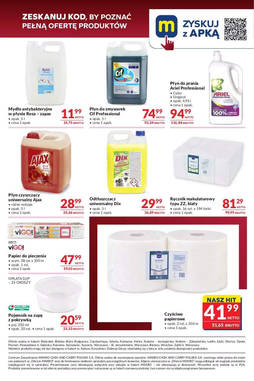 Gazetka promocyjna Makro - Oferta dla gastronomii - ważna 01.09 do 14.09.2026 - strona 11 - produkty: Ajax, Ariel, Cif, Czyściwo papierowe, Gin, Gra, Kosz, Mydło, Odtłuszczacz, Papier, Papier do pieczenia, Piec, Płyn do prania, Pojemnik, Ręcznik, Rum, Sos, Szal