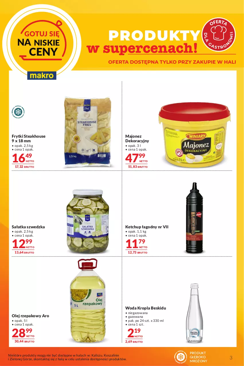 Gazetka promocyjna Makro - Oferta dla gastronomii - ważna 01.09 do 14.09.2026 - strona 3 - produkty: Frytki, Ketchup, Kosz, Majonez, Olej, Olej rzepakowy, Sałat, Sałatka, Szal, Woda