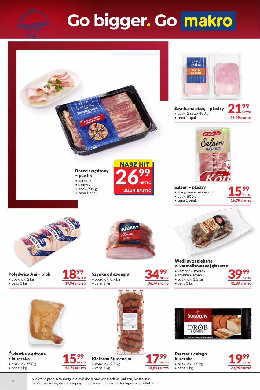 Gazetka promocyjna Makro - Oferta dla gastronomii - ważna 01.09 do 14.09.2026 - strona 4 - produkty: Boczek, Gra, Kiełbasa, Kosz, Kurczak, Lazur, Pasztet, Polędwica, Salami, Szal, Szynka