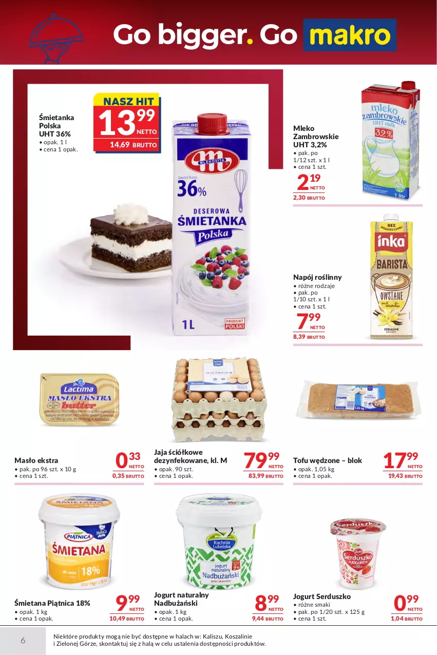 Gazetka promocyjna Makro - Oferta dla gastronomii - ważna 01.09 do 14.09.2026 - strona 6 - produkty: Jaja, Jogurt, Jogurt naturalny, Kosz, Masło, Mleko, Napój, Napój roślinny, Piątnica, Ser, Szal, Tofu