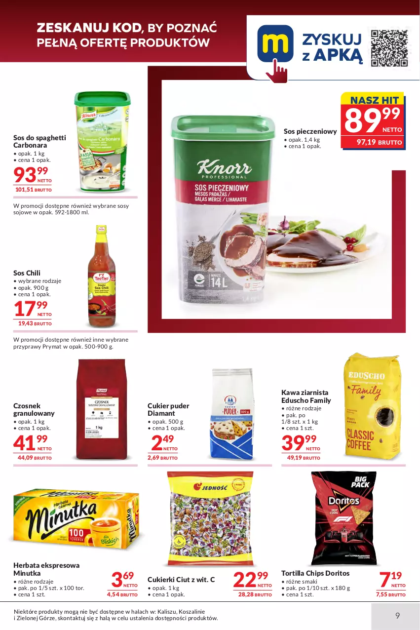Gazetka promocyjna Makro - Oferta dla gastronomii - ważna 01.09 do 14.09.2026 - strona 9 - produkty: Cukier, Cukier puder, Cukierki, Czosnek, Czosnek granulowany, Diamant, Fa, Gra, Herbata, Kawa, Kawa ziarnista, Kosz, Piec, Prymat, Przyprawy, Puder, Sos, Sos pieczeniowy, Spaghetti, Szal, Tortilla, Tortilla Chips