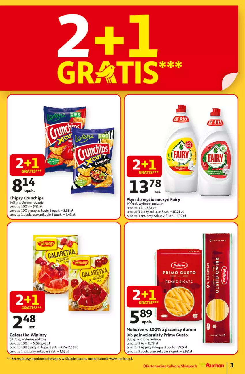 Gazetka promocyjna Auchan - TAK SMAKUJE LATO Moje - ważna 12.06 do 18.06.2025 - strona 3 - produkty: Chipsy, Crunchips, Do mycia naczyń, Fa, Fairy, Gala, Galaretka, Makaron, Płyn do mycia, Płyn do mycia naczyń, Rum, Winiary