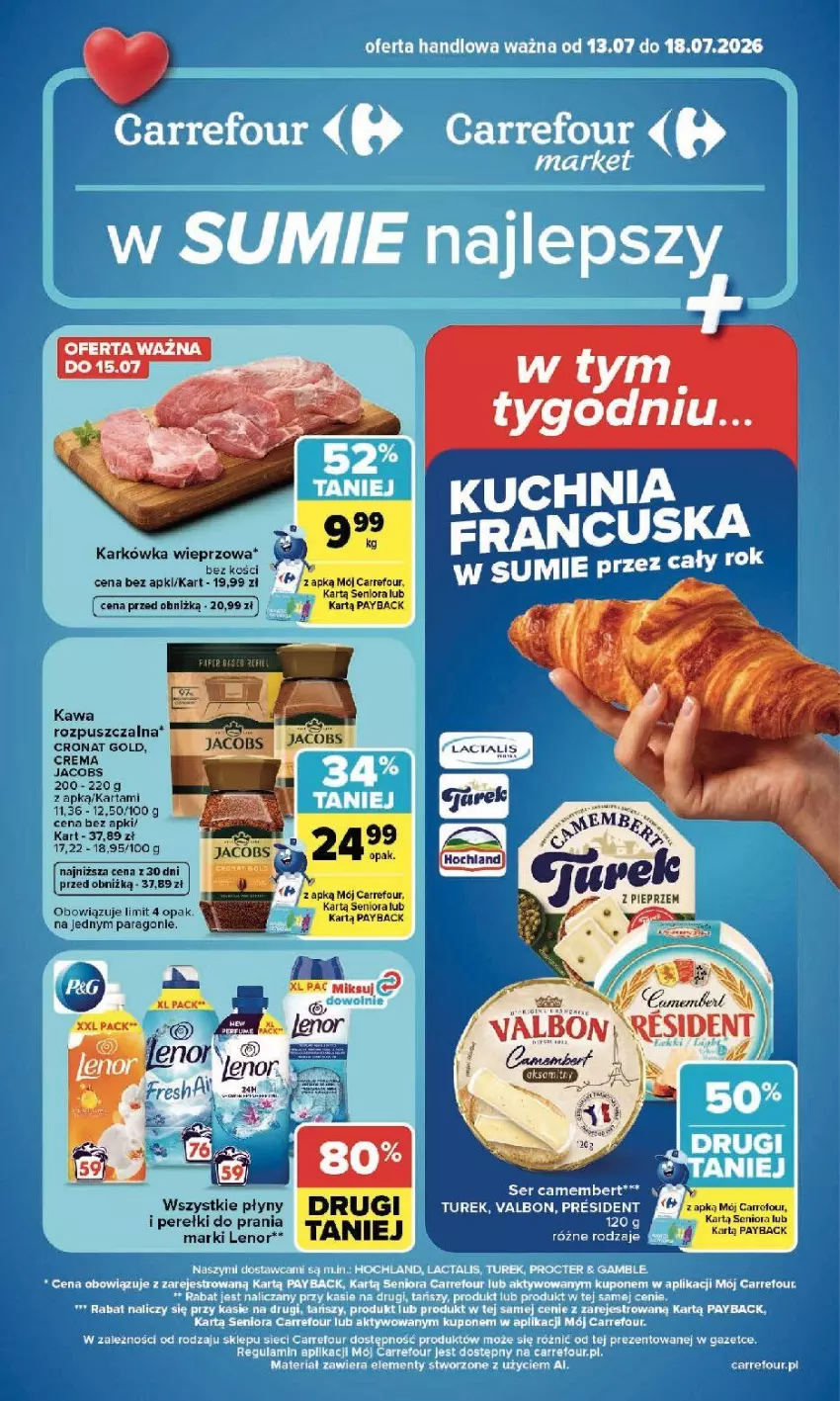 Gazetka promocyjna Carrefour - Gazetka Carrefour, Market w SUMIE najlepszy, od poniedziałku - ważna 13.07 do 18.07.2026 - strona 1 - produkty: Jacobs, Karkówka wieprzowa, Kawa, Kawa rozpuszczalna, Lenor