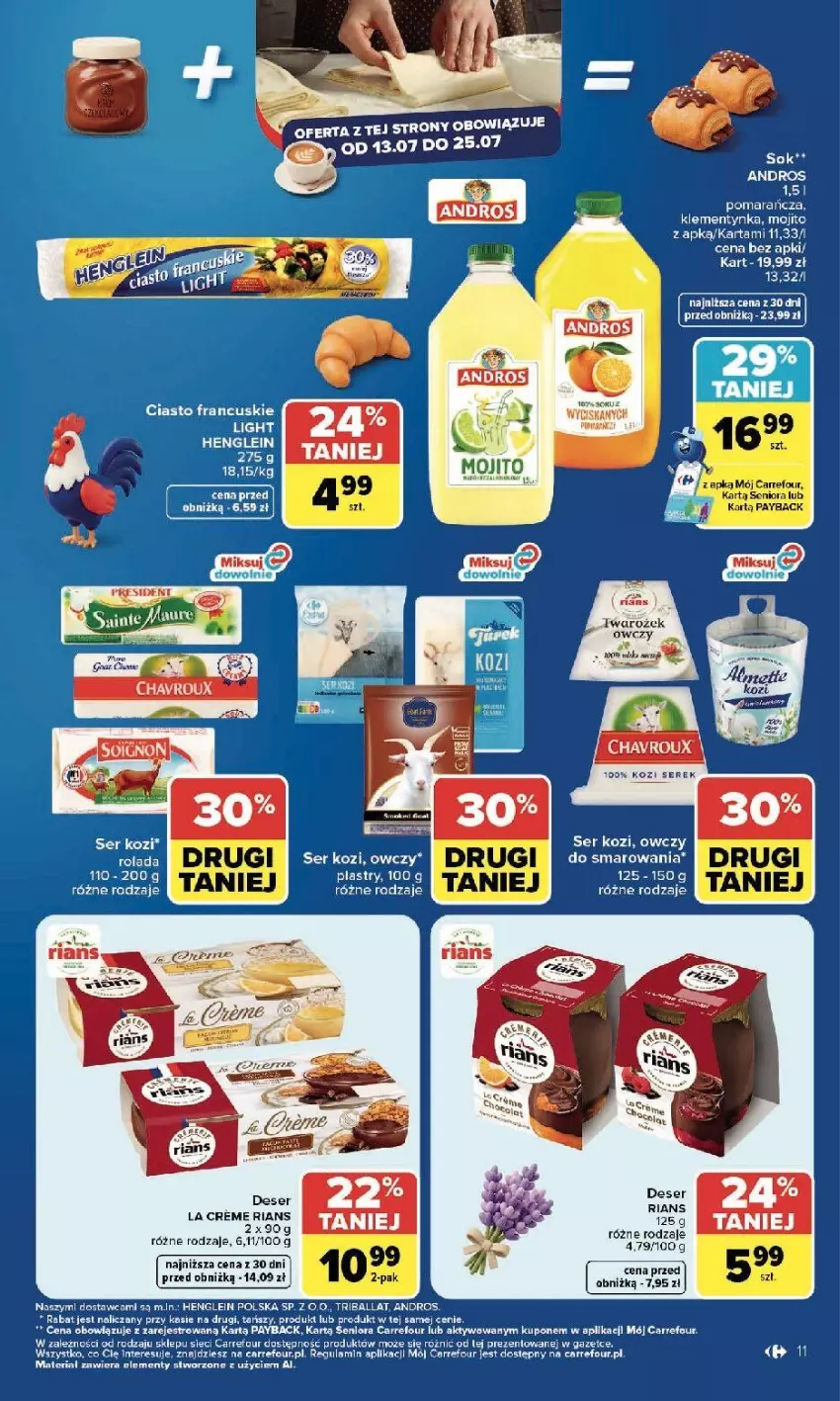 Gazetka promocyjna Carrefour - Gazetka Carrefour, Market w SUMIE najlepszy, od poniedziałku - ważna 13.07 do 18.07.2026 - strona 13 - produkty: Ciasto francuskie, Deser, Fa, Rolada, Ser, Ser kozi, Serek, Sok
