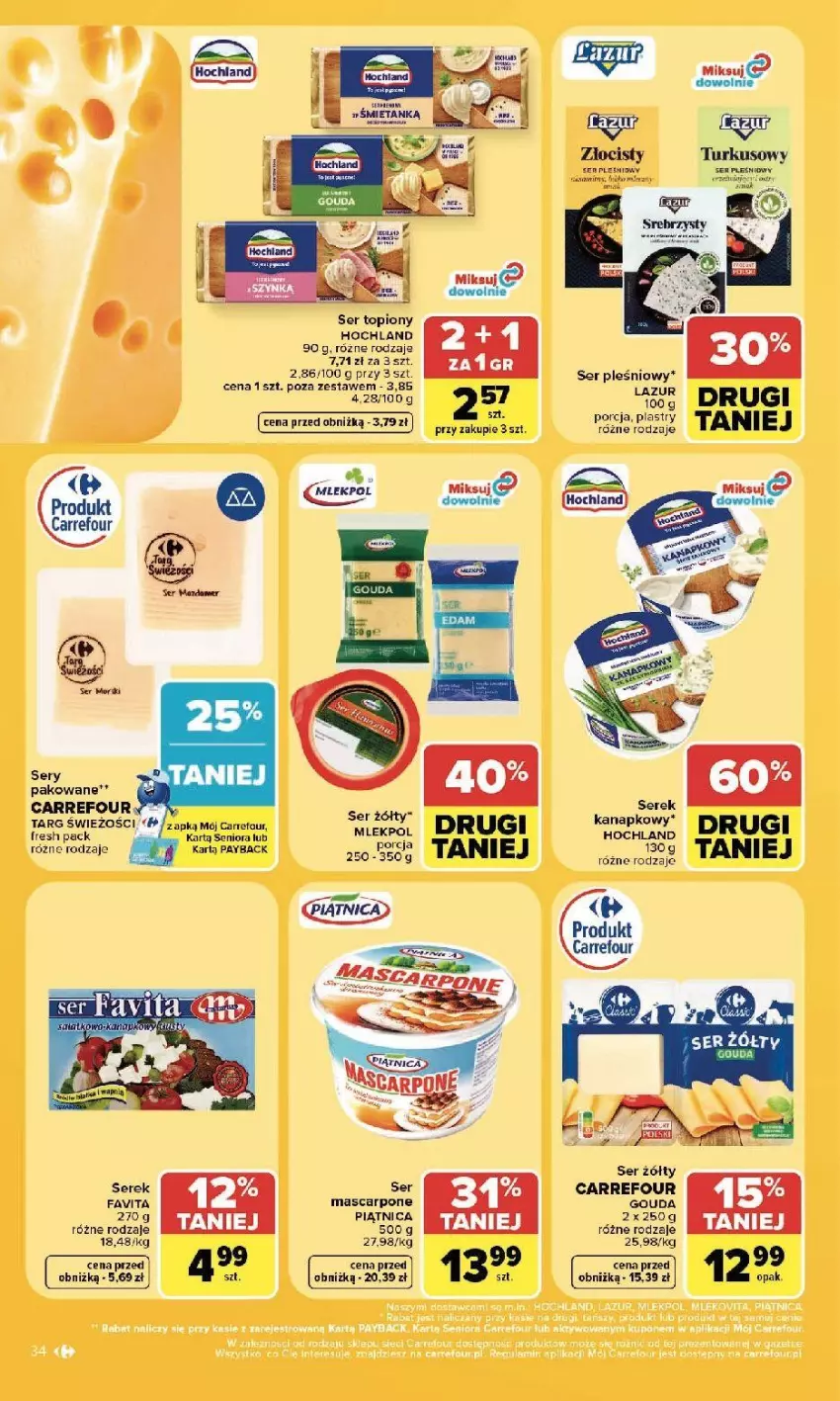 Gazetka promocyjna Carrefour - Gazetka Carrefour, Market w SUMIE najlepszy, od poniedziałku - ważna 13.07 do 18.07.2026 - strona 36 - produkty: Fa, Favita, Hochland, Koc, Mascarpone, Piątnica, Ser, Ser pleśniowy, Ser topiony, Serek, Top