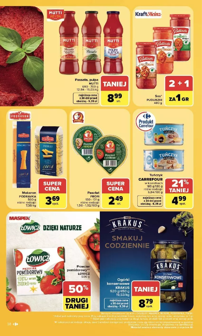 Gazetka promocyjna Carrefour - Gazetka Carrefour, Market w SUMIE najlepszy, od poniedziałku - ważna 13.07 do 18.07.2026 - strona 40 - produkty: Fa, Kawa, Krakus, Makaron, Pasztet, Podravka, Pudliszki, Ser, Tuńczyk