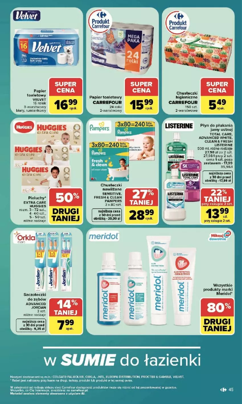 Gazetka promocyjna Carrefour - Gazetka Carrefour, Market w SUMIE najlepszy, od poniedziałku - ważna 13.07 do 18.07.2026 - strona 47 - produkty: Chusteczki, Colgate, Fa, Huggies, LG, Listerine, Pampers, Papier, Papier toaletowy, Pieluchy, Płyn do płukania, Płyn do płukania jamy ustnej, Rolki, Rum, Tefal, Velvet