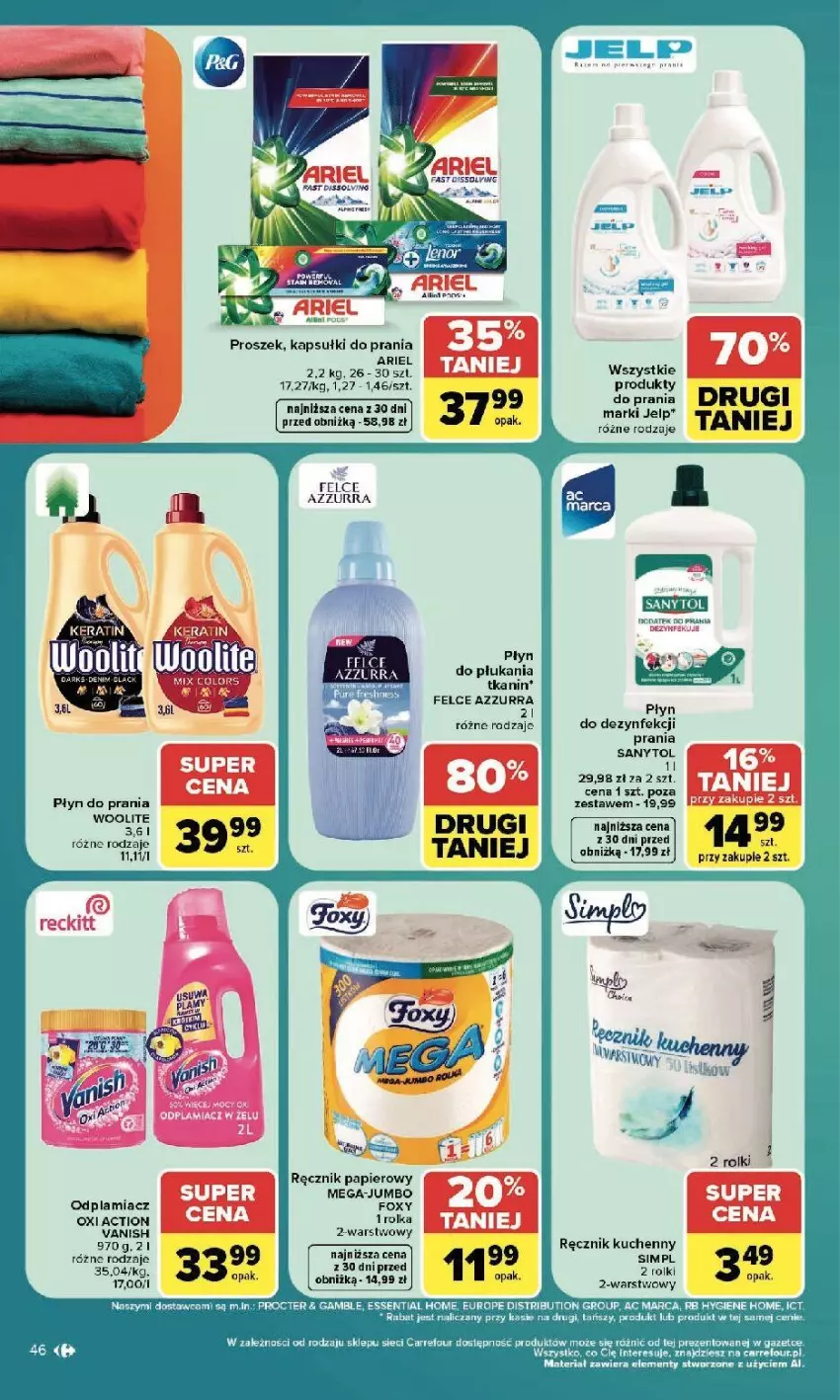Gazetka promocyjna Carrefour - Gazetka Carrefour, Market w SUMIE najlepszy, od poniedziałku - ważna 13.07 do 18.07.2026 - strona 48 - produkty: Ariel, Fa, Foxy, Odplamiacz, Papier, Piwa, Płyn do prania, Ręcznik, Ręcznik kuchenny, Rolki, Sanytol