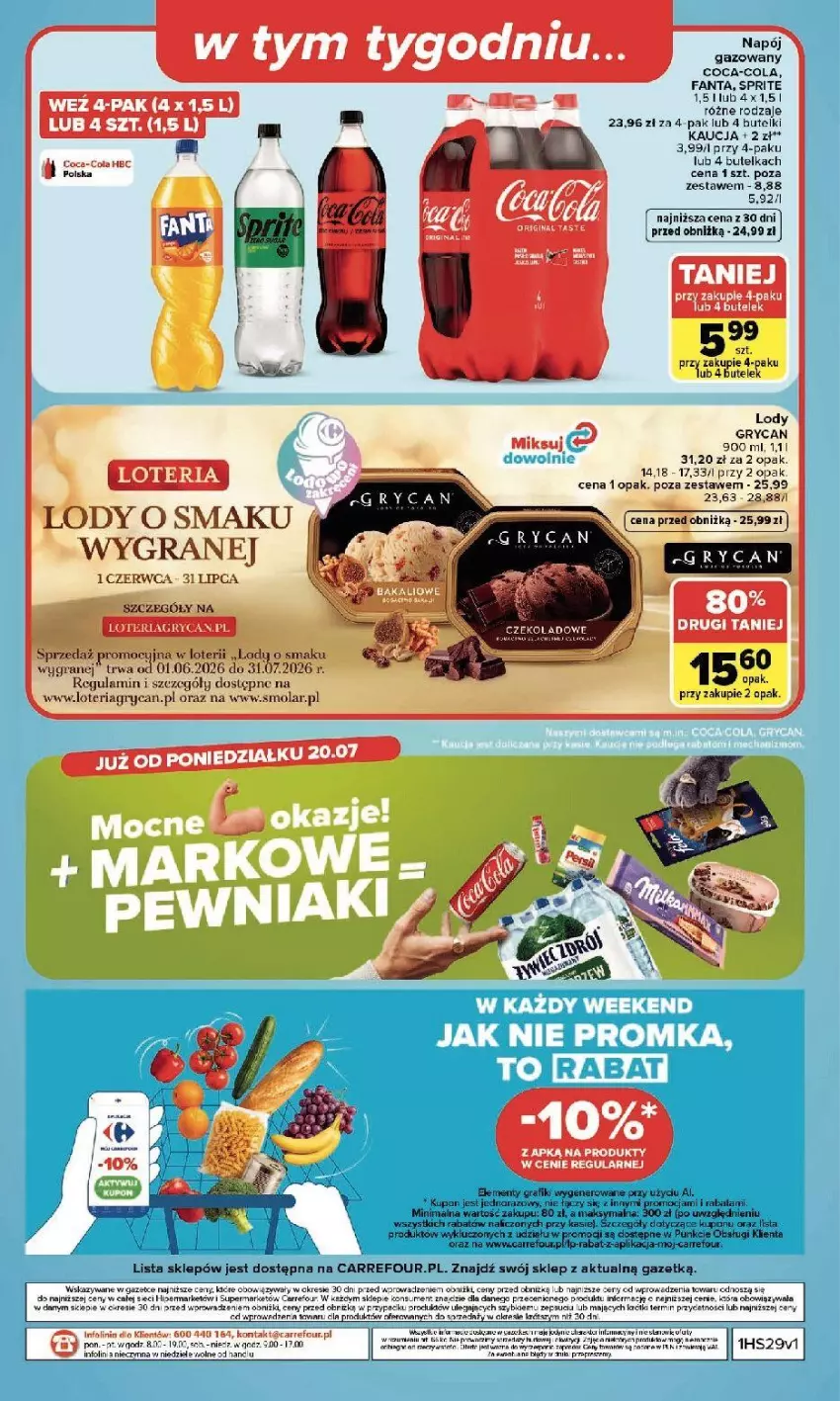 Gazetka promocyjna Carrefour - Gazetka Carrefour, Market w SUMIE najlepszy, od poniedziałku - ważna 13.07 do 18.07.2026 - strona 50 - produkty: Coca-Cola, Fa, Fanta, Gin, Gra, Gry, Lody, Mola, Por, Top