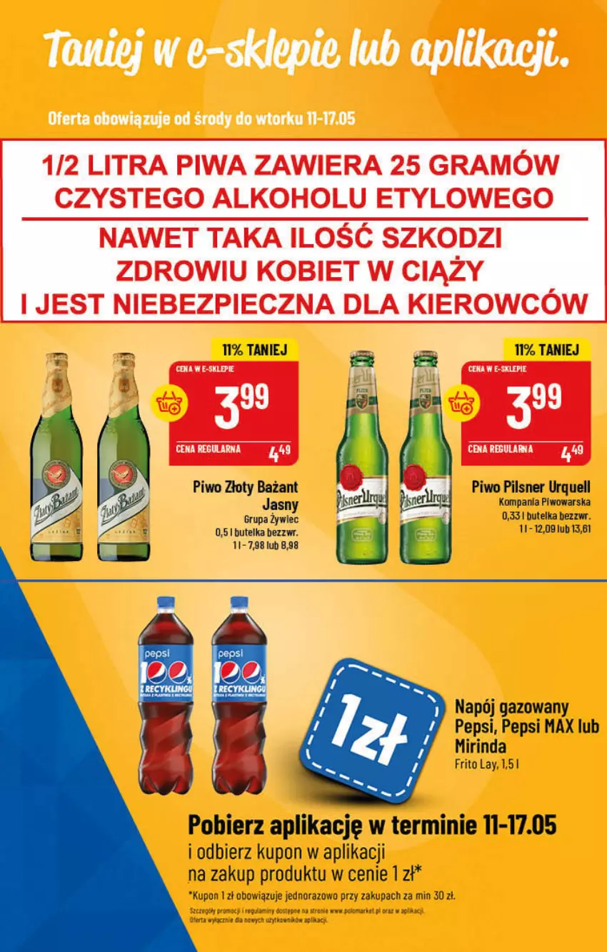 Gazetka promocyjna PoloMarket - Gazetka pomocyjna - ważna 11.05 do 17.05.2022 - strona 47 - produkty: Mirinda, Napój, Napój gazowany, Pepsi, Pepsi max, Pilsner Urquell, Piwo