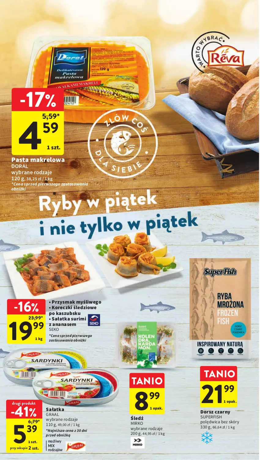 Gazetka promocyjna Intermarche - Gazetka Intermarche - ważna 10.08 do 16.08.2023 - strona 22 - produkty: Ananas, Dorsz, Gra, Graal, Koreczki śledziowe, Polędwica, Sałat, Sałatka, SEKO, Surimi