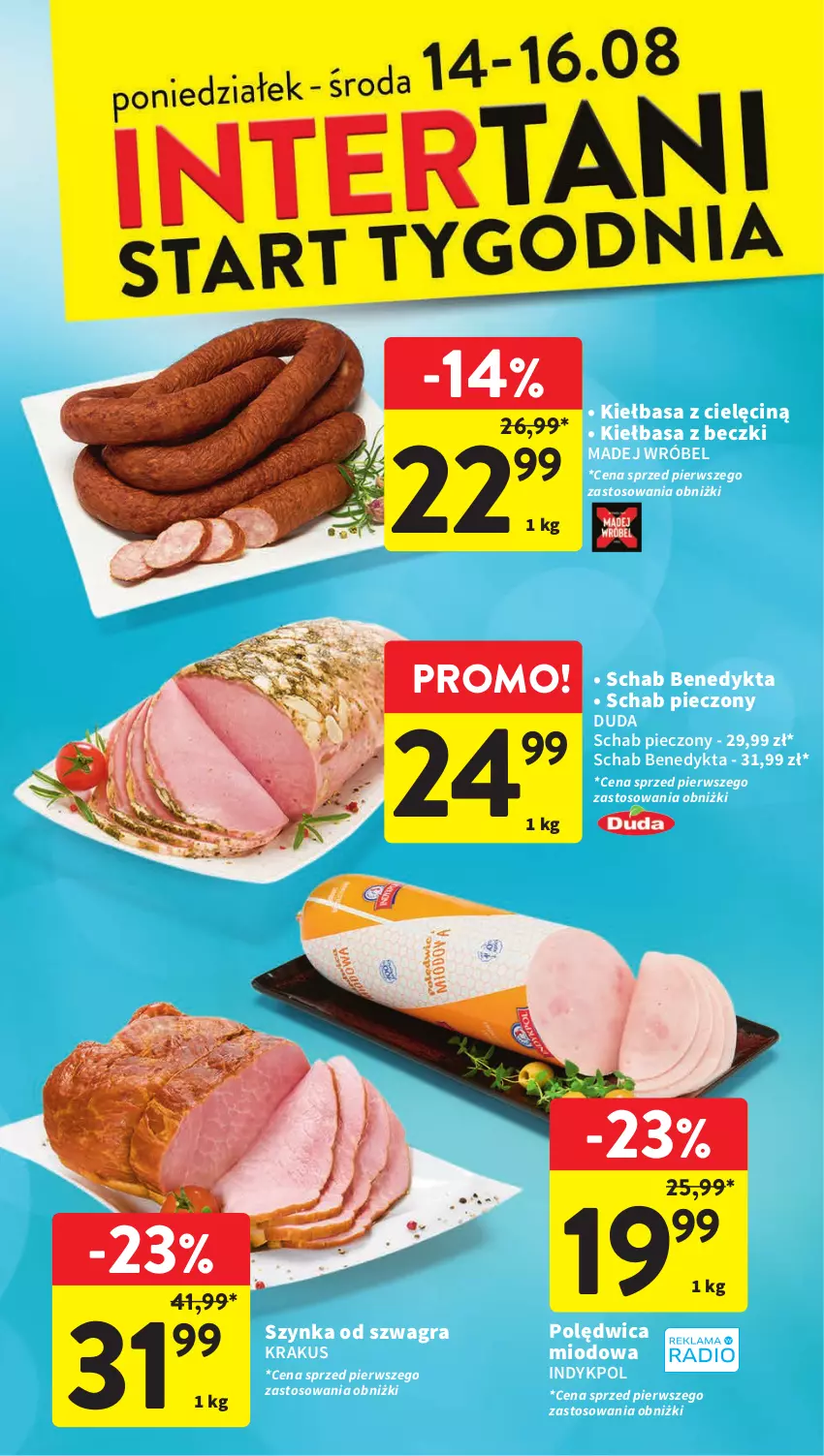 Gazetka promocyjna Intermarche - Gazetka Intermarche - ważna 10.08 do 16.08.2023 - strona 38 - produkty: Duda, Gra, Kiełbasa, Krakus, Madej Wróbel, Piec, Polędwica, Schab Benedykta, Schab pieczony, Szynka