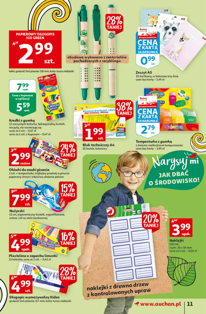 Gazetka promocyjna Auchan - Rysuje się porządek na biurku Hipermarkety - ważna 12.08 do 18.08.2021 - strona 11 - produkty: Długopis, Klej, Mus, Noż, Nożyczki, Papier, Plastelina, Tusz