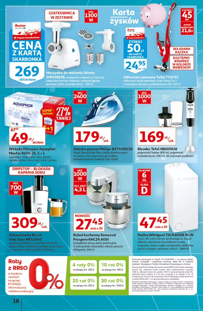 Gazetka promocyjna Auchan - Rysuje się porządek na biurku Hipermarkety - ważna 12.08 do 18.08.2021 - strona 18 - produkty: Aquaphor, Blender, Bosch, Dzieci, Fa, Gra, Philips, Pralka, Robot, Rozdrabniacz, Rum, Sitko, Sok, Szatkownica, Tefal, Top, Wełna, Whirlpool