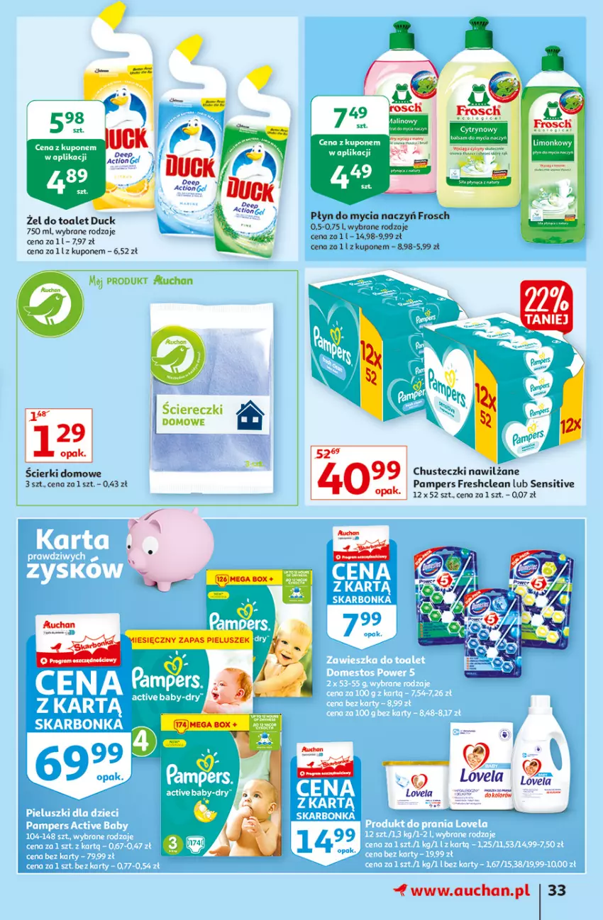 Gazetka promocyjna Auchan - Rysuje się porządek na biurku Hipermarkety - ważna 12.08 do 18.08.2021 - strona 33 - produkty: Chusteczki, Do mycia naczyń, Duck, Frosch, Gra, Lovela, Lovi, Pampers, Płyn do mycia, Płyn do mycia naczyń, Tera