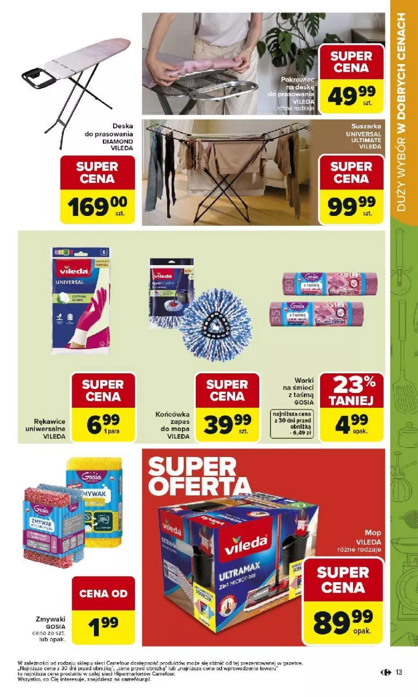 Gazetka promocyjna Carrefour - Gazetka Łap super okazje od poniedziałku! - ważna 02.03 do 14.03.2026 - strona 13 - produkty: Deska do prasowania, Mop, Rękawice, Vileda