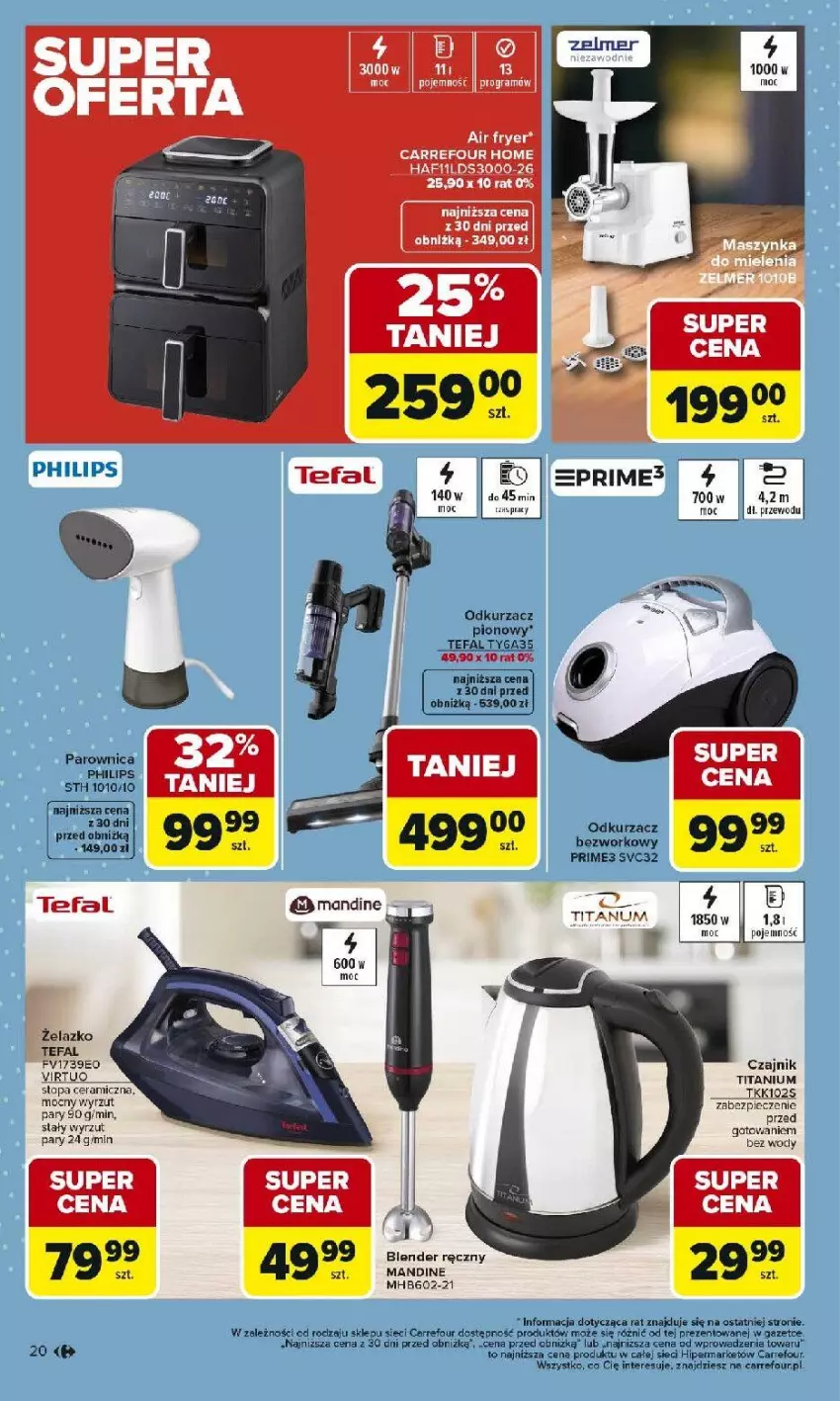 Gazetka promocyjna Carrefour - Gazetka Łap super okazje od poniedziałku! - ważna 02.03 do 14.03.2026 - strona 20 - produkty: Blender, Blender ręczny, Czajnik, Fa, Odkurzacz, Philips, Piec, Por, Tefal