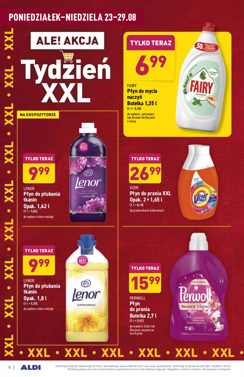 Gazetka promocyjna Aldi - ważna 23.08 do 29.08.2021 - strona 18 - produkty: Do mycia naczyń, Fa, Fairy, Lenor, Perwoll, Płyn do mycia, Płyn do mycia naczyń, Płyn do płukania, Płyn do prania, Tera, Vizir