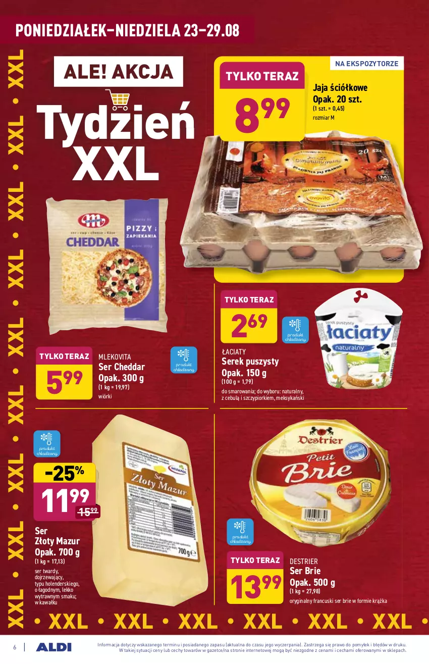 Gazetka promocyjna Aldi - ważna 23.08 do 29.08.2021 - strona 6 - produkty: Brie, Cheddar, Gin, Jaja, Kawa, Mleko, Mlekovita, Ser, Serek, Serek puszysty, Tera, Złoty Mazur