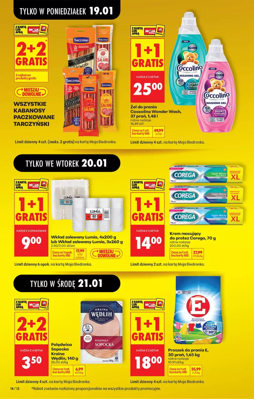 Gazetka promocyjna Biedronka - Gazetka - ważna 19.01 do 26.01.2026 - strona 16 - produkty: Coccolino, Corega, Gra, Kabanos, Polędwica, Por, Proszek do prania