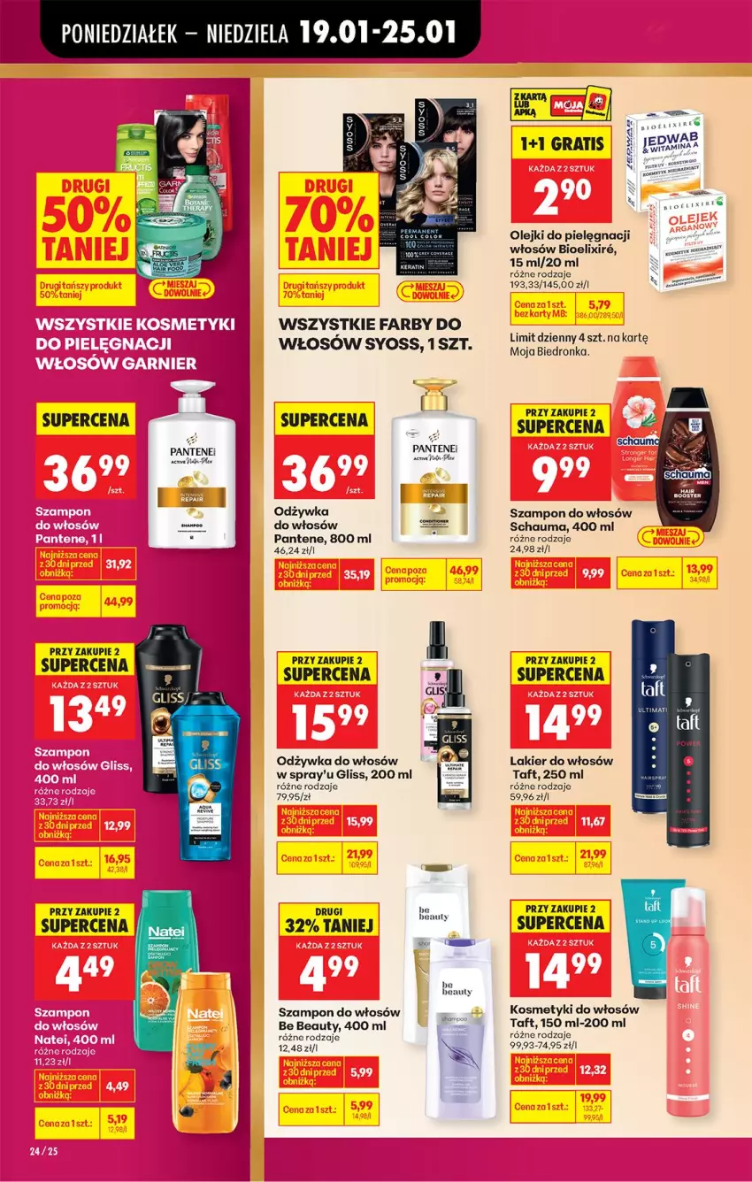 Gazetka promocyjna Biedronka - Gazetka - ważna 19.01 do 26.01.2026 - strona 26 - produkty: Be Be, Fa, Gra, Lakier, Lakier do włosów, Odżywka, Olej, Pantene, Schauma, Syoss, Szampon, Taft
