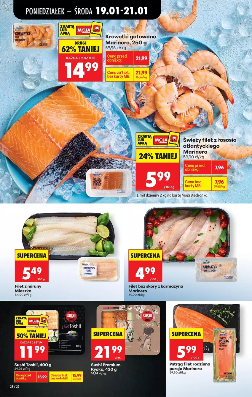 Gazetka promocyjna Biedronka - Gazetka - ważna 19.01 do 26.01.2026 - strona 44 - produkty: Krewetki, Miruna, Por, Pstrąg, Sos, Sushi