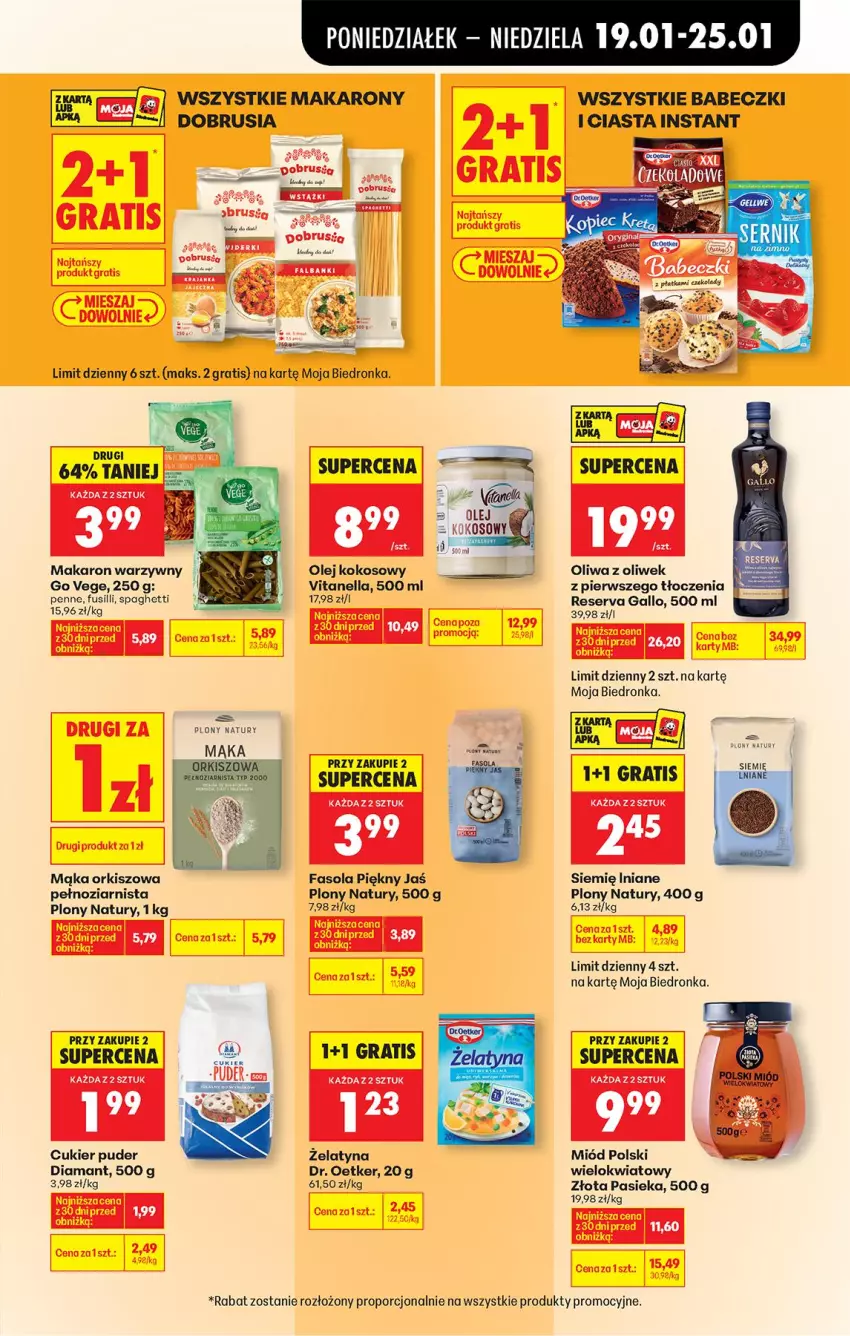Gazetka promocyjna Biedronka - Gazetka - ważna 19.01 do 26.01.2026 - strona 55 - produkty: Babeczki, Cukier, Cukier puder, Diamant, Dr. Oetker, Fa, Fasola, Gra, Kokos, Mąka, Makaron, Miód, Obrus, Olej, Olej kokosowy, Oliwa, Oliwa z oliwek, Penne, Por, Puder, Ser, Siemię Iniane, Spaghetti