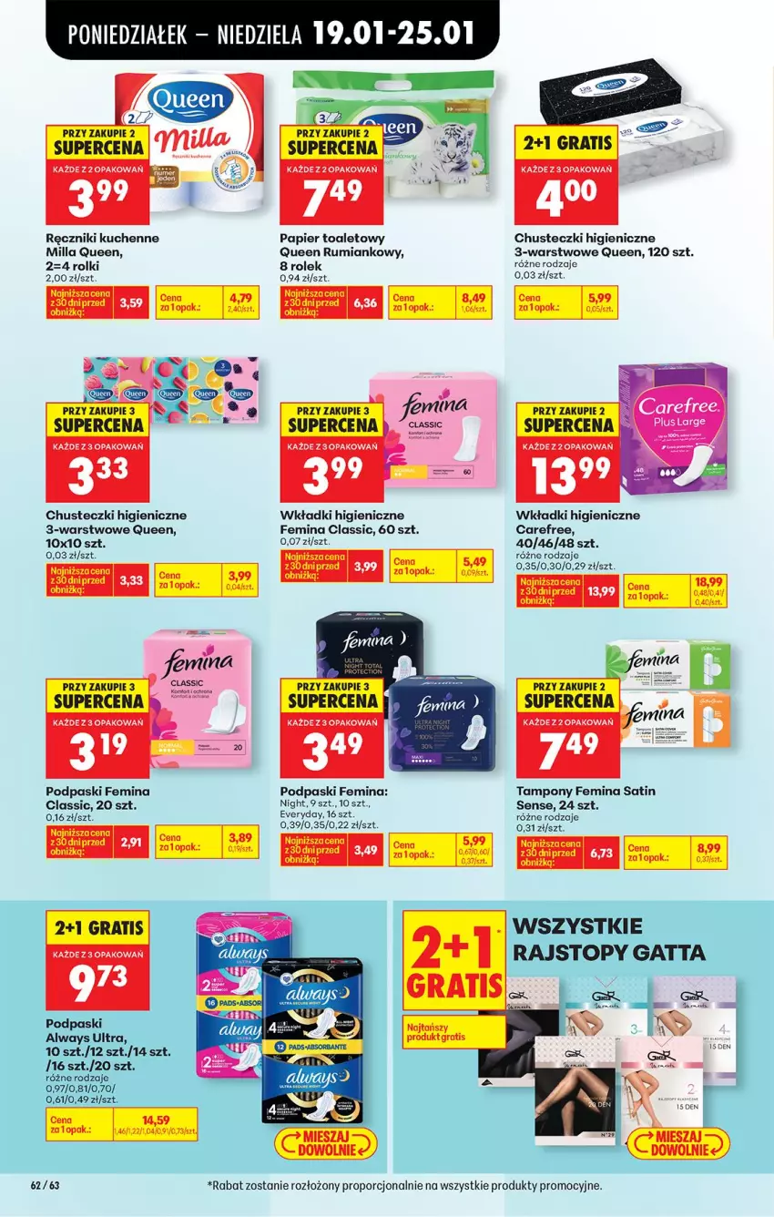 Gazetka promocyjna Biedronka - Gazetka - ważna 19.01 do 26.01.2026 - strona 76 - produkty: Always, Always Ultra, Carefree, Chusteczki, Gatta, Gra, Koc, Papier, Papier toaletowy, Podpaski, Por, Rajstopy, Ręcznik, Rolki, Rum, Sati, Tampony, Top, Wkładki