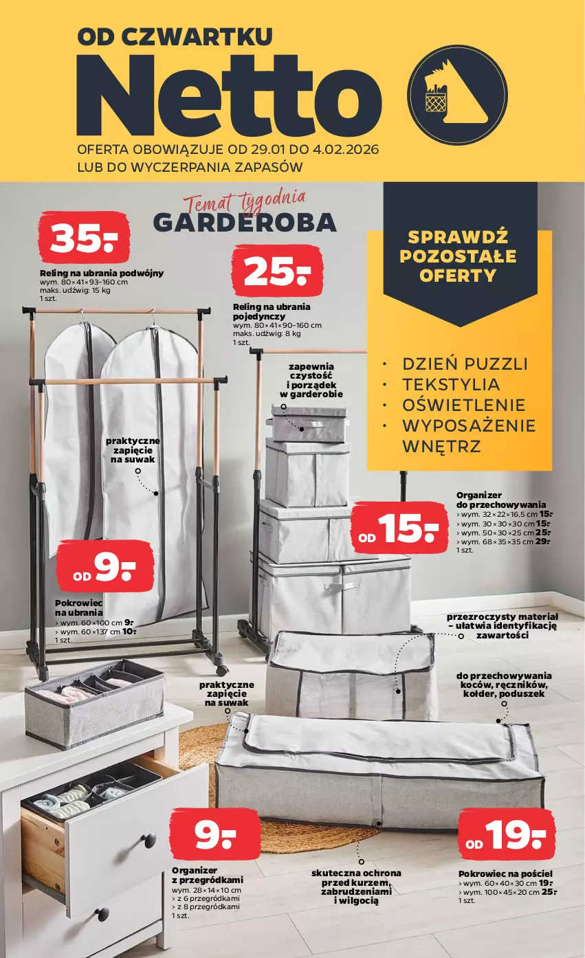 Gazetka promocyjna Netto - Od Czwartku - ważna 29.01 do 04.02.2026 - strona 1 - produkty: Dźwig, Koc, LG, Organizer, Pokrowiec, Pokrowiec na ubrania, Por, Pościel, Ręcznik, Ubrania