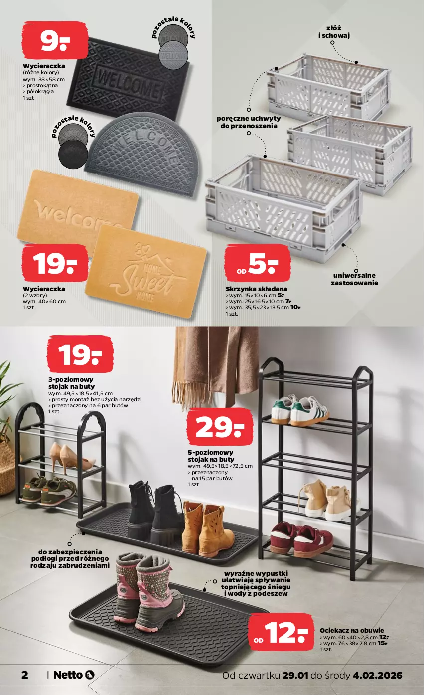 Gazetka promocyjna Netto - Od Czwartku - ważna 29.01 do 04.02.2026 - strona 2 - produkty: Buty, Obuwie, Ociekacz, Ociekacz na obuwie, Piec, Por, Stojak, Stojak na buty, Top, Uchwyty, Wycieraczka