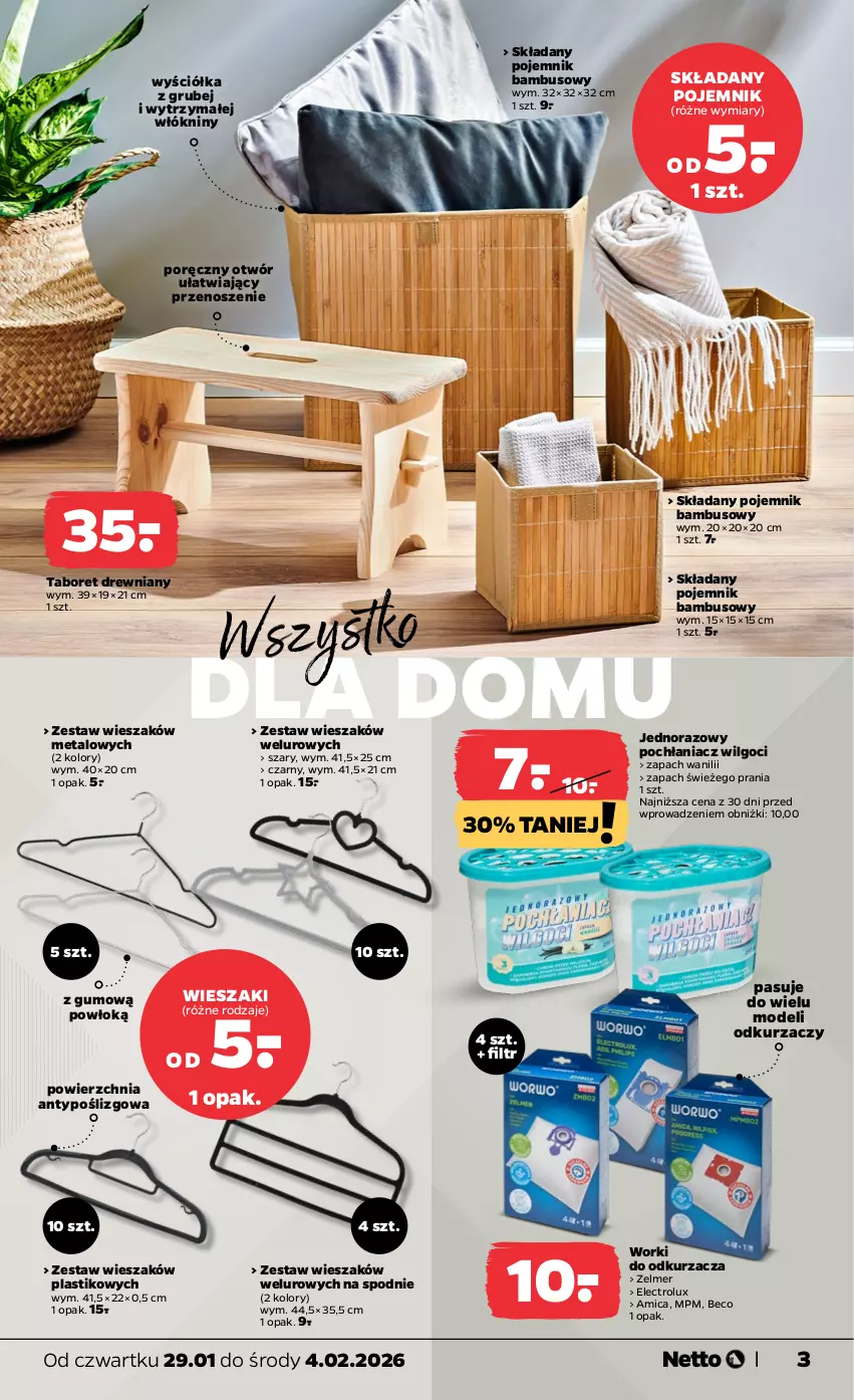 Gazetka promocyjna Netto - Od Czwartku - ważna 29.01 do 04.02.2026 - strona 3 - produkty: Amica, Electrolux, LG, Odkurzacz, Pochłaniacz wilgoci, Pojemnik, Por, Spodnie, Taboret, Wieszak, Zelmer