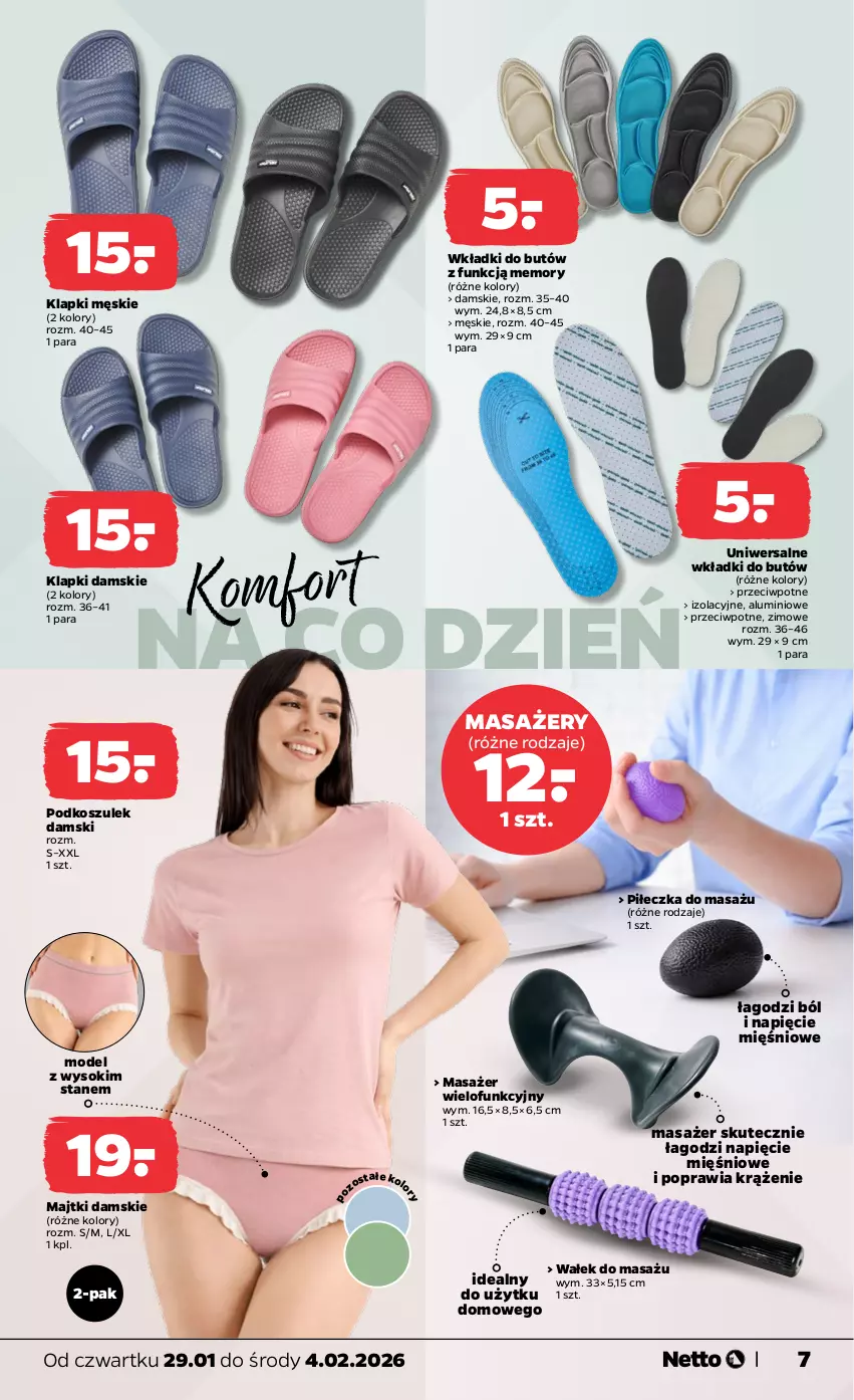 Gazetka promocyjna Netto - Od Czwartku - ważna 29.01 do 04.02.2026 - strona 7 - produkty: Klapki, Kosz, Majtki, Masażer, Podkoszulek, Sok, Wkładki
