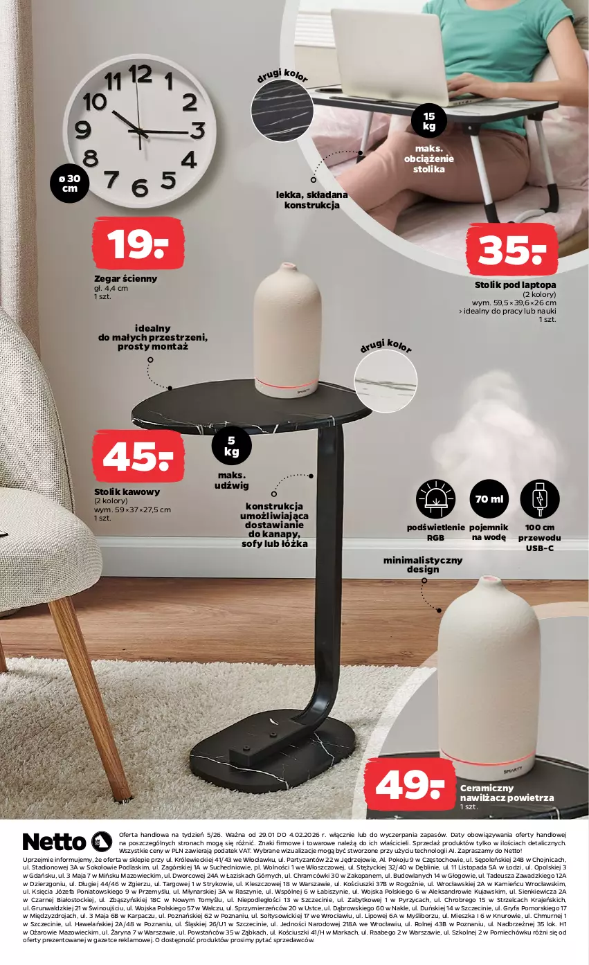 Gazetka promocyjna Netto - Od Czwartku - ważna 29.01 do 04.02.2026 - strona 8 - produkty: Dźwig, Fa, Gry, Karp, Kujawski, Nawilżacz powietrza, Podlaski, Pojemnik, Sok, Stock, Stolik, Stolik kawowy, Top, Wino, Zegar