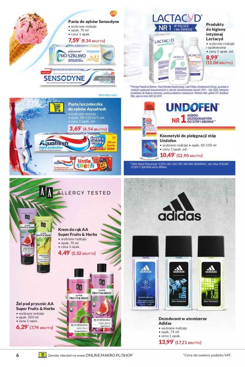 Gazetka promocyjna Makro - [Oferta specjalna] Sekrety Urody - ważna 04.05 do 17.05.2021 - strona 6 - produkty: Adidas, Aquafresh, Dezodorant, Kosmetyki do pielęgnacji, Krem do rąk, Lactacyd, Pasta do zębów, Sensodyne, Szczoteczka, Szczoteczka do zębów, Undofen