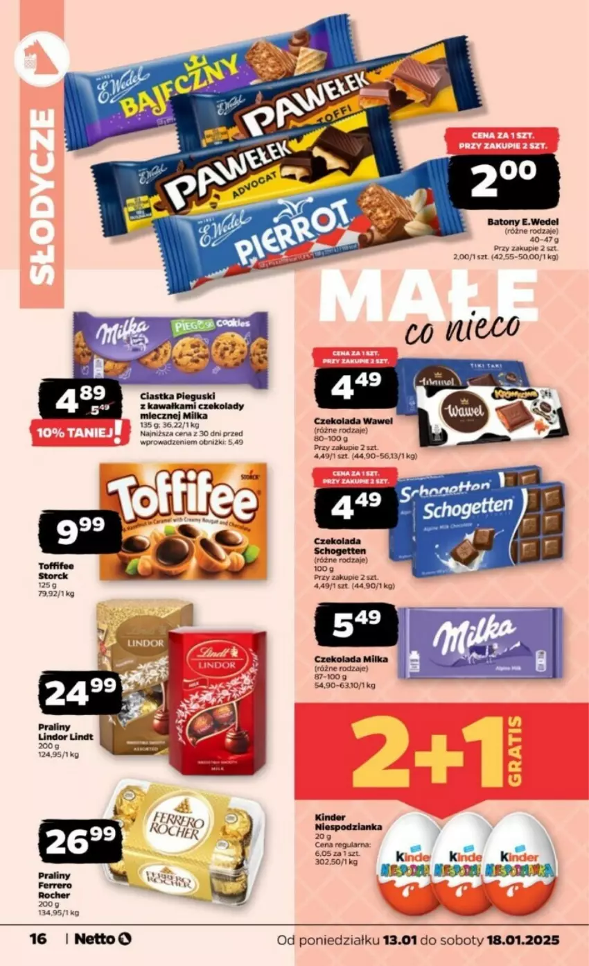 Gazetka promocyjna Netto - ważna 13.01 do 18.01.2025 - strona 8 - produkty: Baton, Czekolada, Kinder, Lindor, Lindt, Milka, Obraz, Praliny, Schogetten