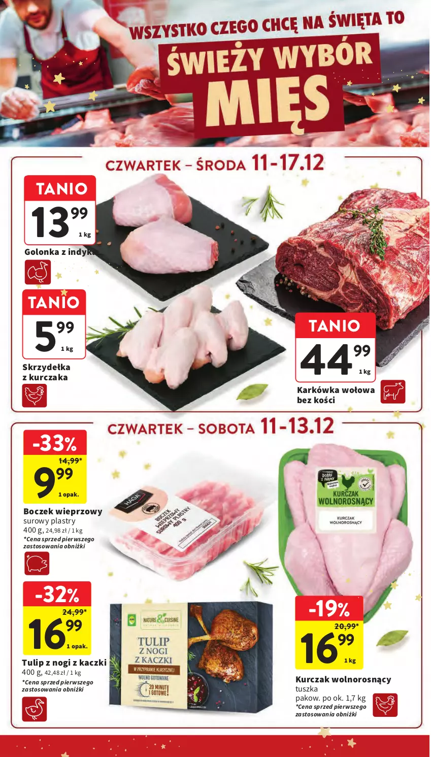 Gazetka promocyjna Intermarche - Gazetka promocyjna - ważna 11.12 do 17.12.2025 - strona 29 - produkty: Boczek, Boczek wieprzowy, Golonka z indyka, Kurczak, Skrzydełka z kurczaka, Tusz