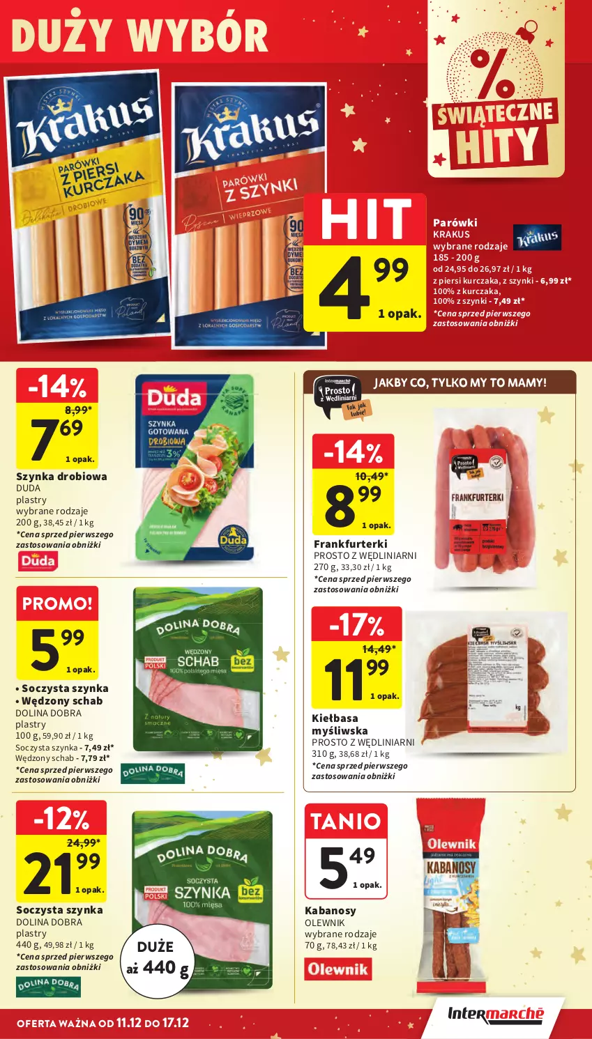 Gazetka promocyjna Intermarche - Gazetka promocyjna - ważna 11.12 do 17.12.2025 - strona 32 - produkty: Duda, Frankfurterki, Kabanos, Kiełbasa, Krakus, Kurczak, Olewnik, Parówki, Szynka