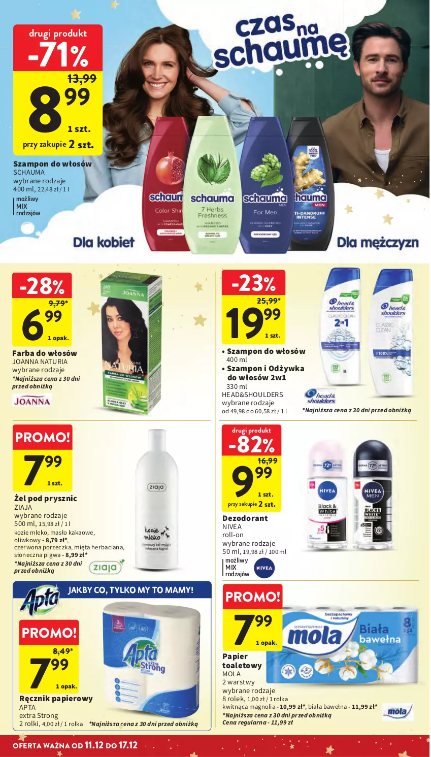 Gazetka promocyjna Intermarche - Gazetka promocyjna - ważna 11.12 do 17.12.2025 - strona 51 - produkty: Dezodorant, Fa, Farba do włosów, Joanna, Kakao, Masło, Mięta, Mleko, Mola, Nivea, Odżywka, Papier, Papier toaletowy, Por, Ręcznik, Rolki, Schauma, Szampon, Wełna, Ziaja