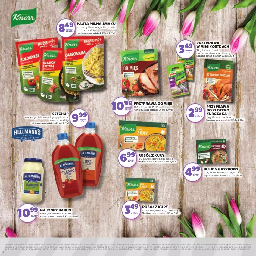 Gazetka promocyjna Stokrotka - Dzień kobiet - ważna 27.02 do 13.03.2025 - strona 16 - produkty: Babuni, Bulion, Cebula, Czosnek, Hellmann’s, Ketchup, Knorr, Kurczak, Lion, Majonez, Mięso, Owoce, Rosół, Warzywa